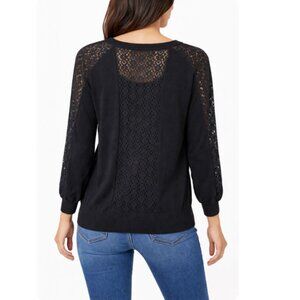 NWT Melanie Lyne Black Cardigan with Lace Sleeves and Back Panel Insert